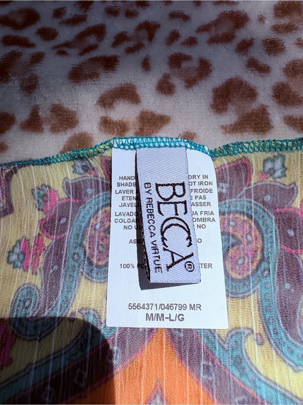 Becca Paisley Tie Back Swim Sheer Cover Up Size Medium-Large Boho Y2K Hippie - Picture 4 of 9